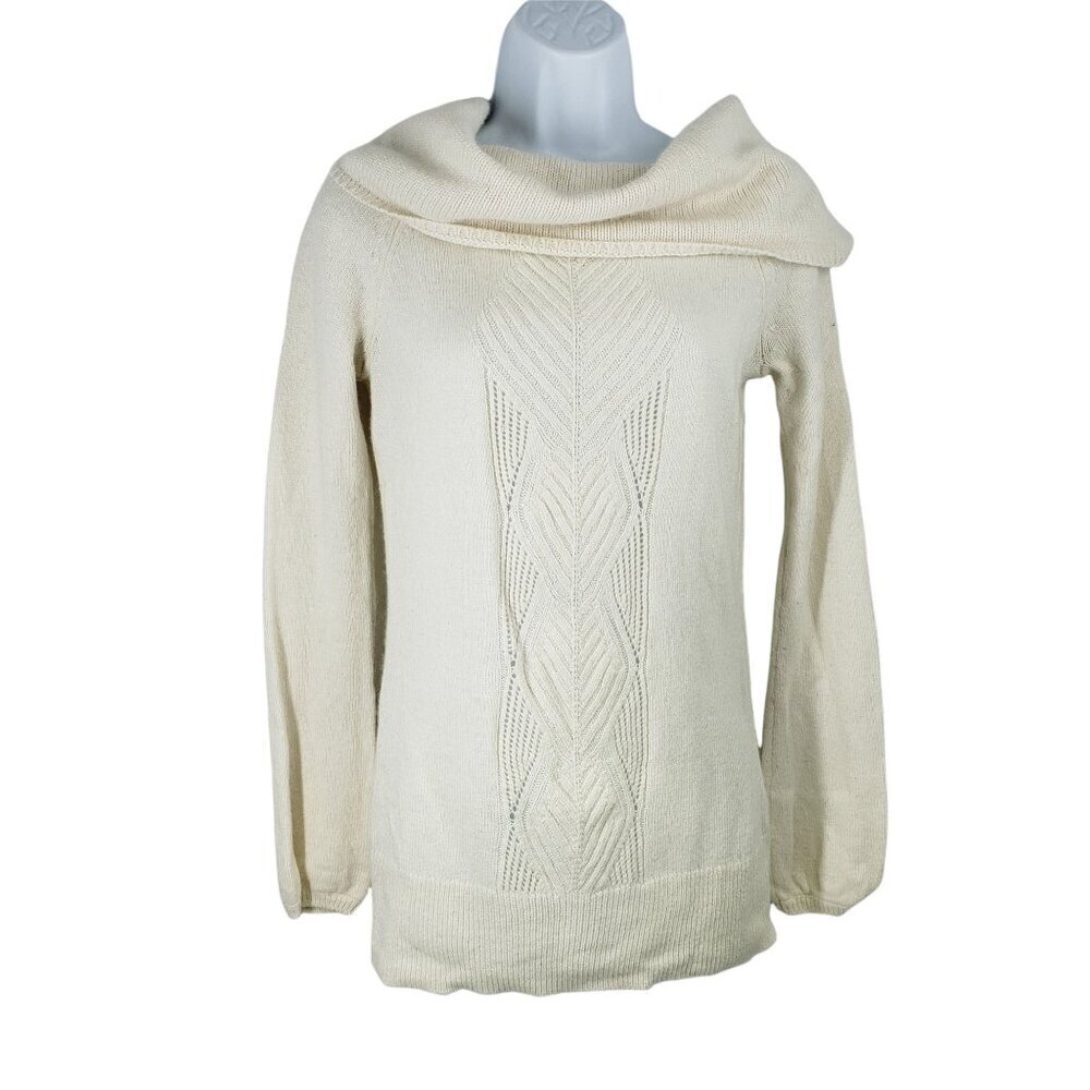 White House Black Market Cowl Neck Cable Knit Sweater Cream Size S